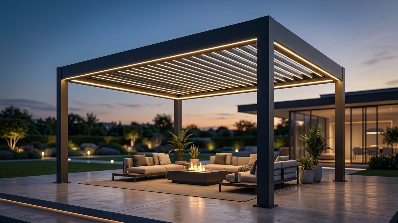Iluminación Lineal LED — Iluminación integrada en pérgola